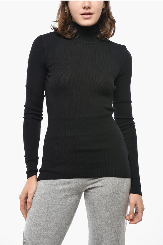 Bottega Veneta Turtleneck Ribbed Wool Sweater In Black