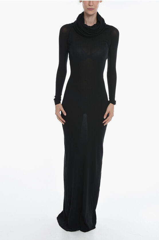 Balenciaga Turtleneck Stretchy Long Sleeved Maxi Dress In Black