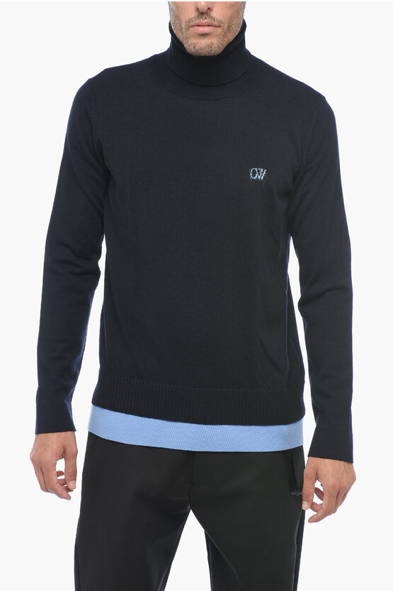 Shop Off-white Turtleneck Sweater With Layered Hem