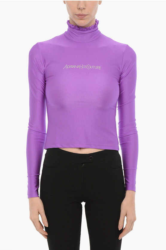 Adriana Hot Couture Turtleneck Top With Rhinestone Logo
