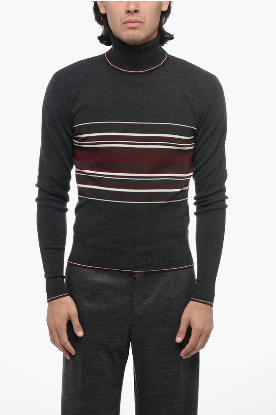 Shop Dolce & Gabbana Turtleneck Virgin Wool Sweater With Unbalanced Stripe Motif