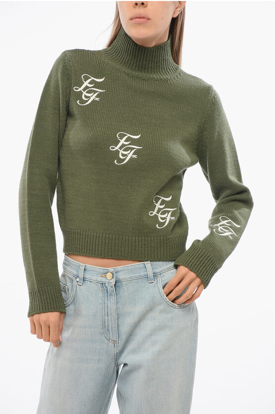 Elisabetta Franchi Turtleneck Wool Blend Sweater With Embroidered Logo