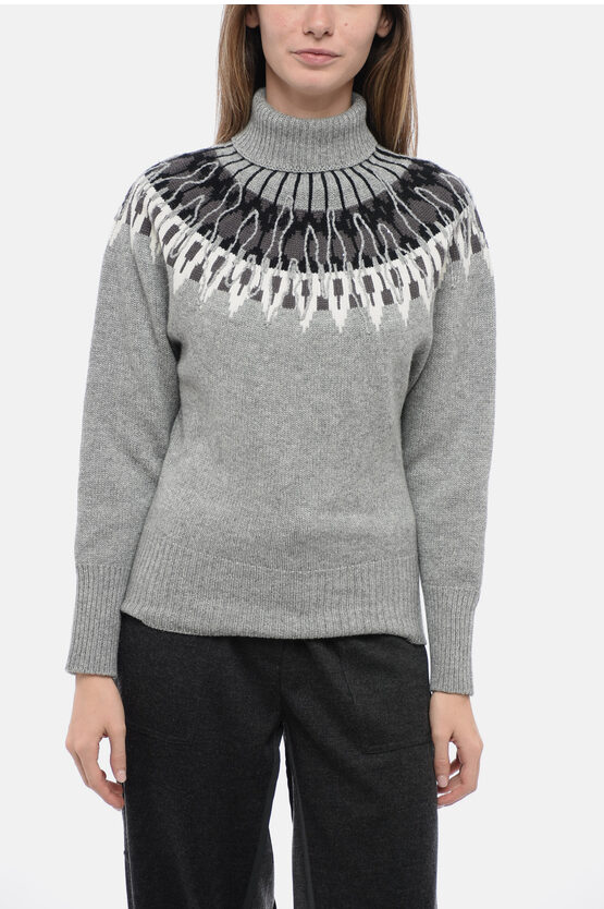 Shop Fabiana Filippi Turtleneck Wool Blend Sweater With Fairisle Motif