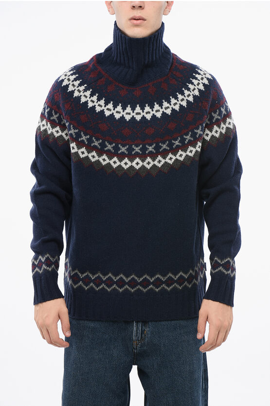 Barbour Turtleneck Wool Roose Fair Isle Sweater In Blue
