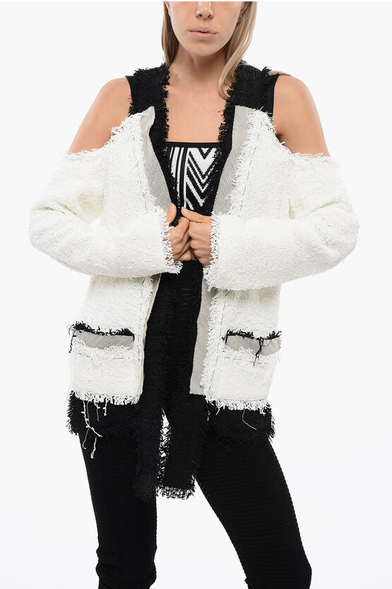 Balmain Tweed Cold-shoulder Blazer With Contrasting Hems