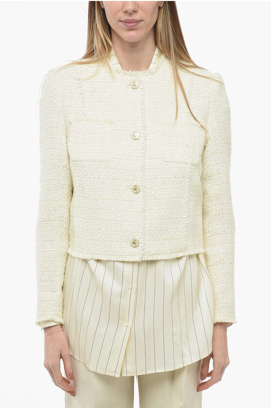 Etro Tweed Crop Blazer With Logoed Buttons In Neutral