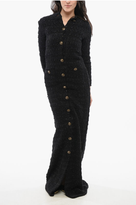 Balenciaga Tweed Maxi Dress With Logoed Buttons