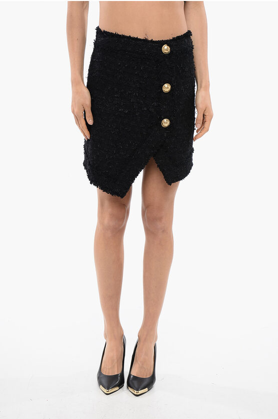 Balmain Tweed Miniskirt With Logoed Buttons