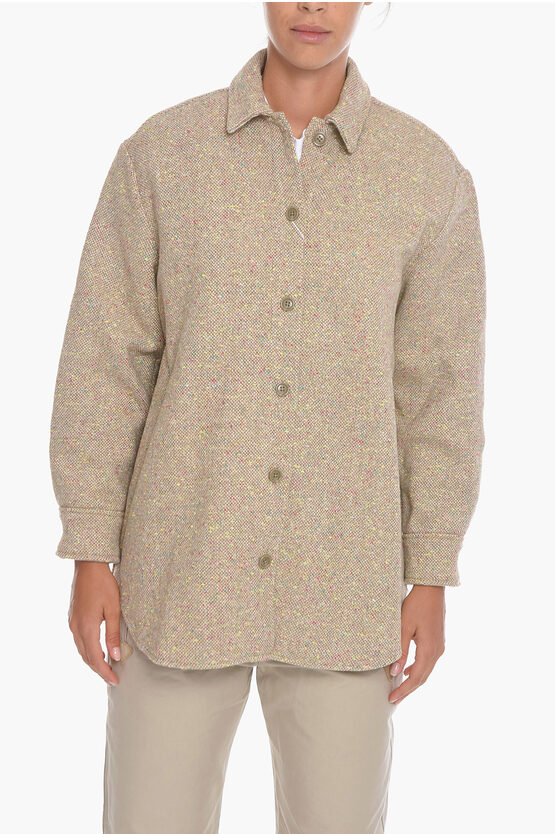 Samsoe & Samsoe Tweed Wool Blend Salma Overshirt In Neutral