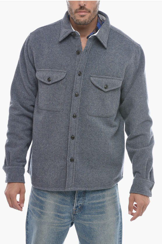 Shop Woolrich Twill Alaskan Overshirt With Double Breast Pocket