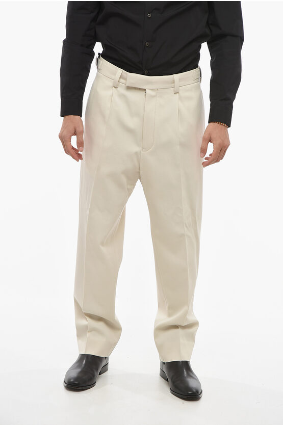 Ermenegildo Zegna Twill Cotton Blend Chinos Trousers With Side Martingales In White