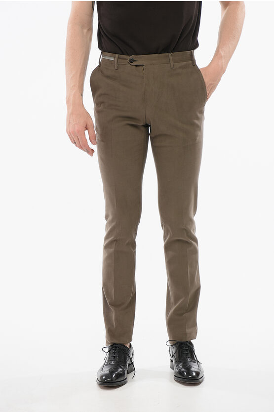 Corneliani Twill Cotton Blend Chinos Pants In Brown