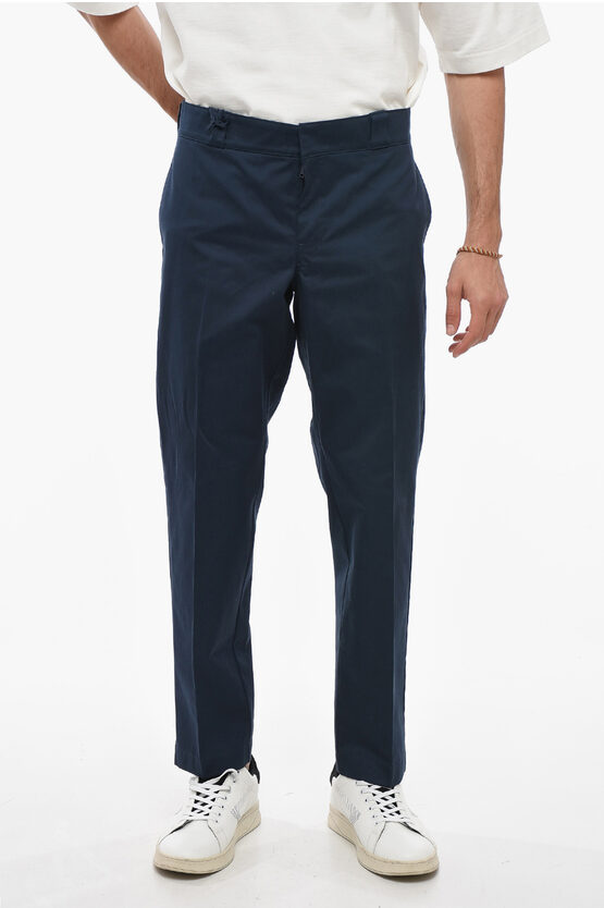 Prada Twill Cotton Chinos Pants With Belt Loops In Blue