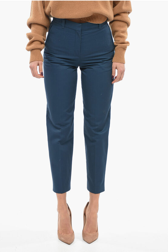 Kenzo Twill Cotton Cropped Fit Trousers In Blue