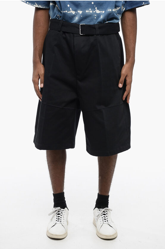 Jil Sander Wool Gabardine Belted Shorts In Navy