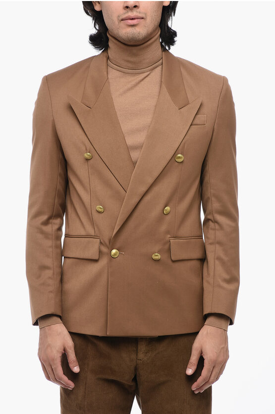 Shop Marsēm Twill Double Breasted Blazer With Golden Buttons