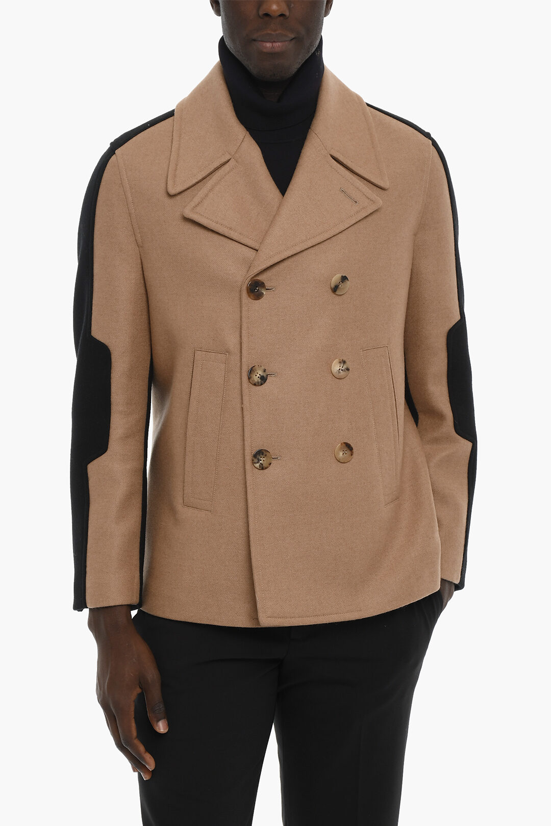 Neil Barrett Twill Double Breasted Peacoat with Modernist Detail