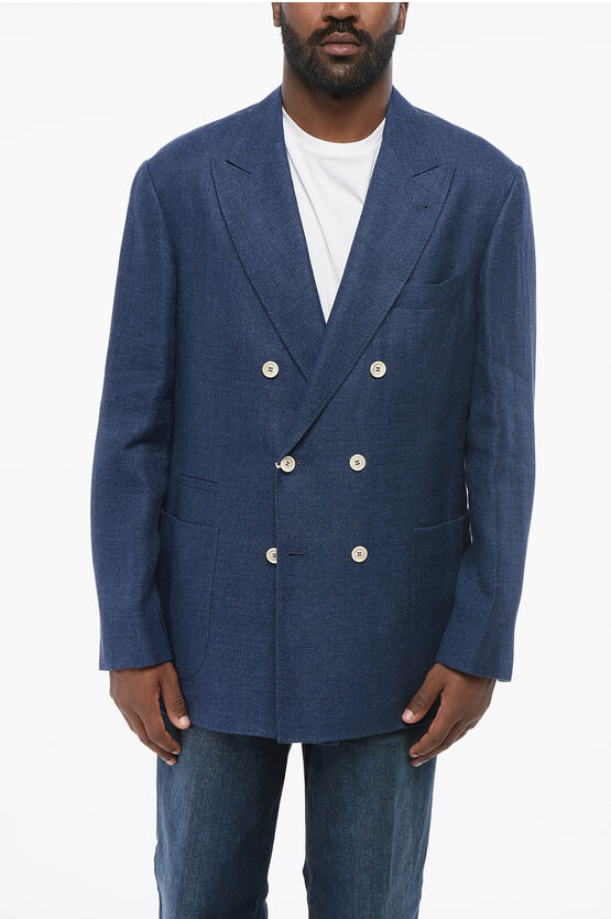 Brunello Cucinelli Twill Linen Blend Double-breasted Blazer