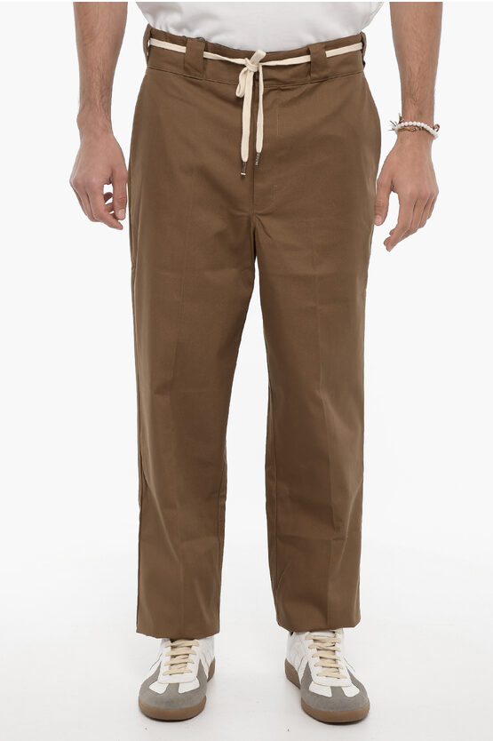 Drôle De Monsieur Twill Pants With Laces On The Waist In Brown