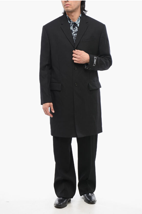 Versace Twill Virgin Wool Slim Fit Coat men - Glamood Outlet