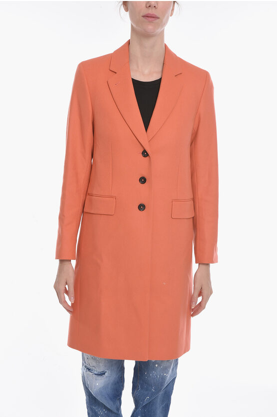 Paul Smith Twill Wool Blend Coat With Flap Pockets In Orange