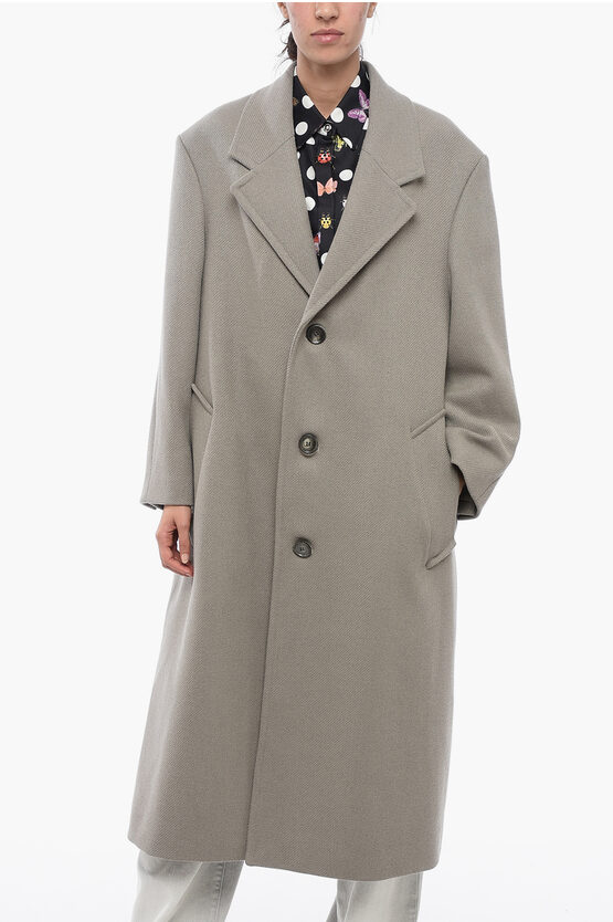 Shop Ami Alexandre Mattiussi Twill Wool Coat With Flush Pockets