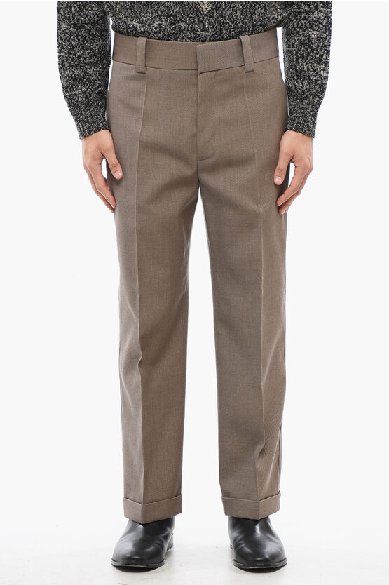 Bottega Veneta Twill Wool Straight Fit Pants With Front Pleat