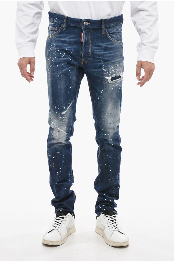 Shop Dsquared2 Twinphony Dark-washed Cool Guy Denims With Paint Motif