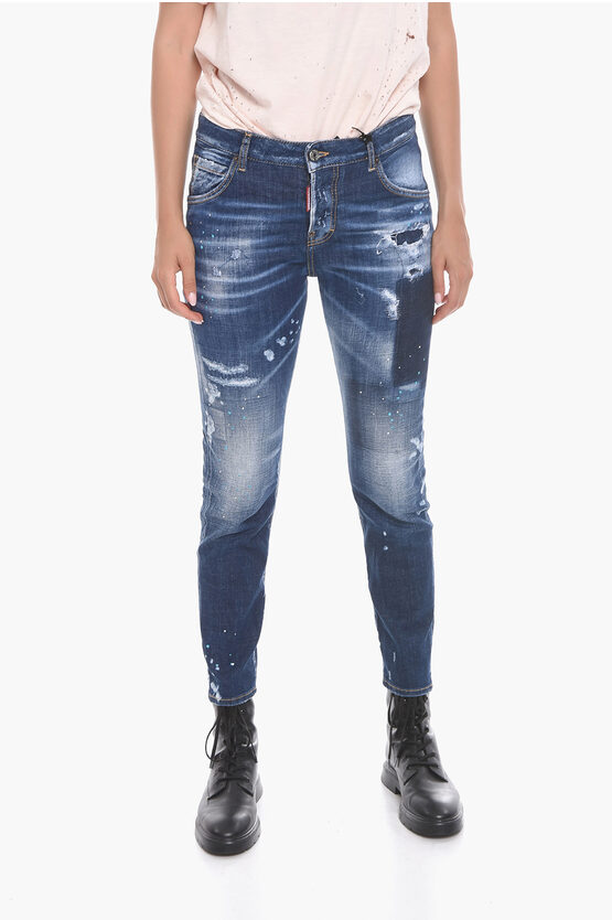 Shop Dsquared2 Twinphony Sketch Effect Cool Girl Fit Denims 14cm