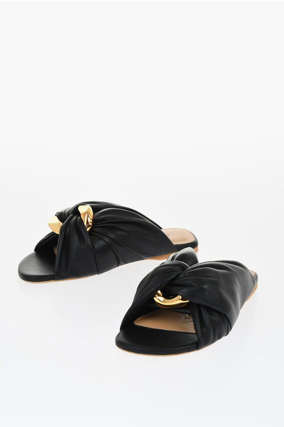 Shop Jw Anderson Twisted Leather Slides