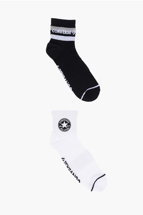Converse Two Color Ribbed 2 Pair Socks In Black