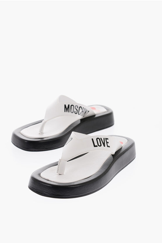 Moschino Two-tne Row30 Thong Sandals With Square Toe In White