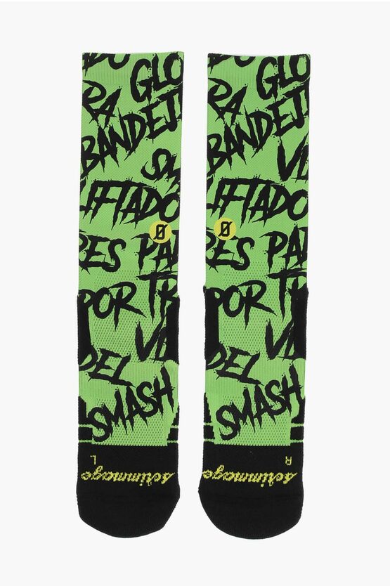 Scrimmage Two-tone All-over Printed Angry Ball Long Socks In Green