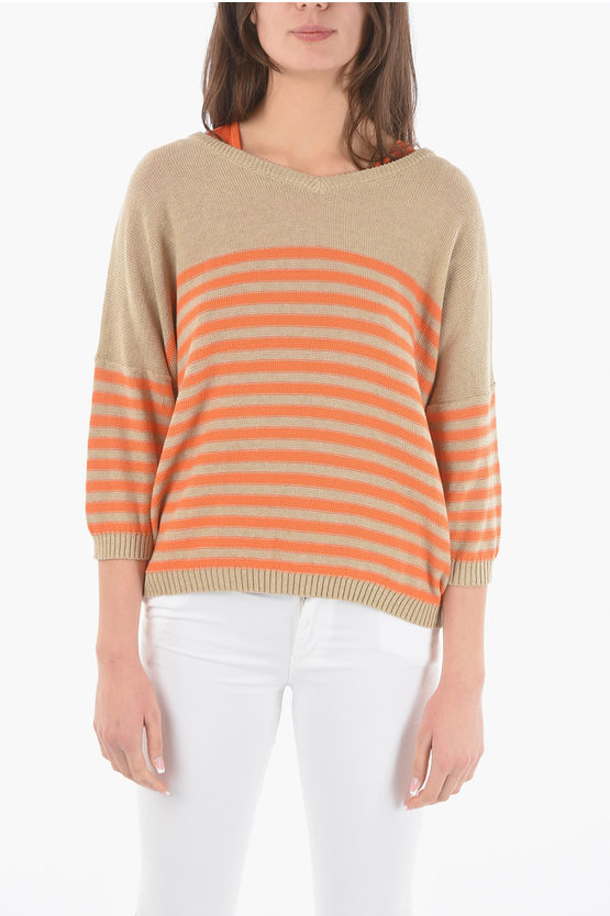 Woolrich Two-tone Awining Striped V-neck Sweater In Multi