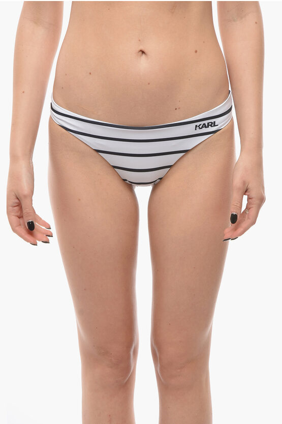 Karl Lagerfeld Two-tone Awning Striped Bikini Bottom In White