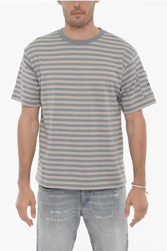 Needles Two-tone Awning Striped Crew-neck T-shirt In Gray