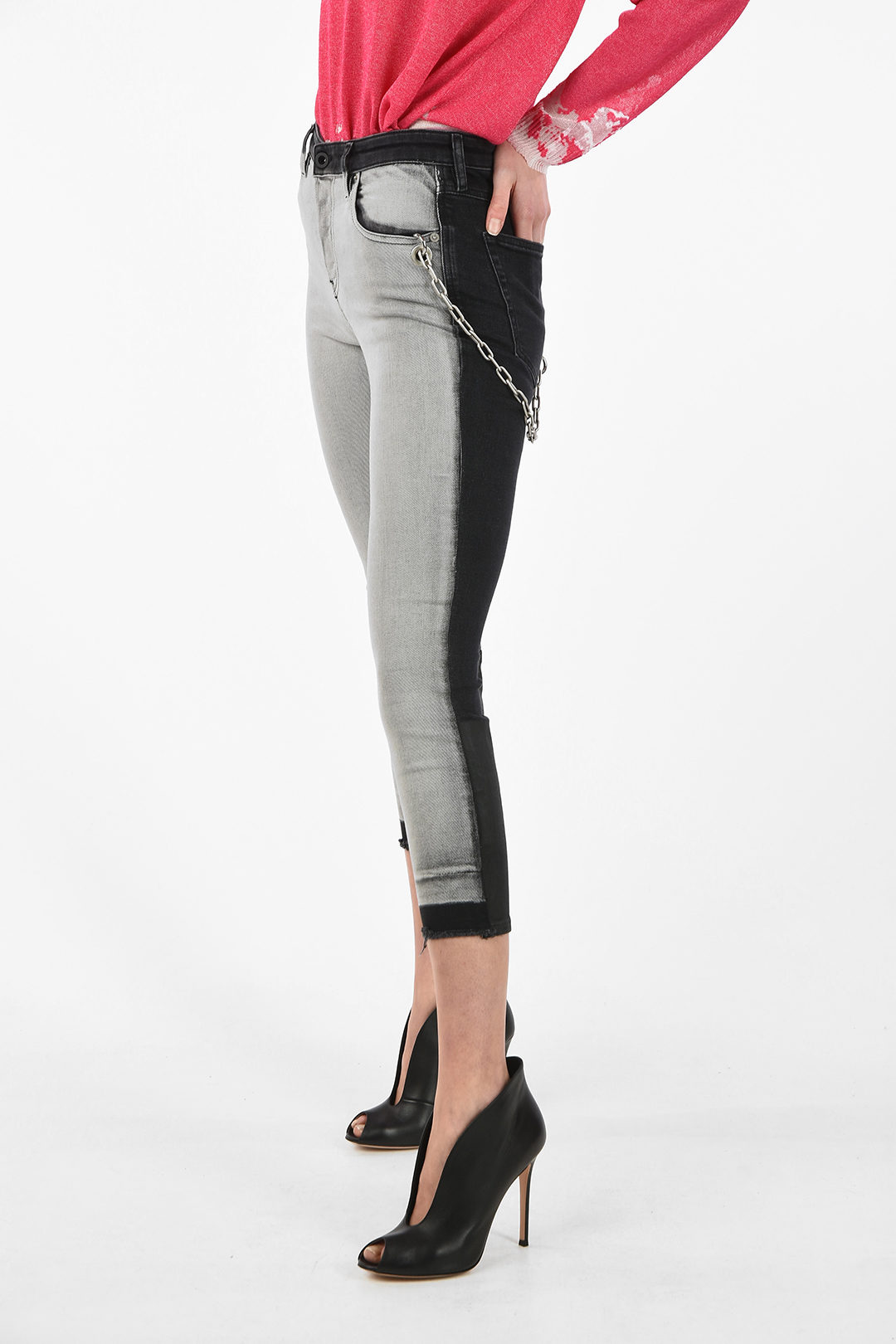 Diesel Two Tone Babhila Mt Skinny Fit Jeans With Removable Chain L30 Women Glamood Outlet