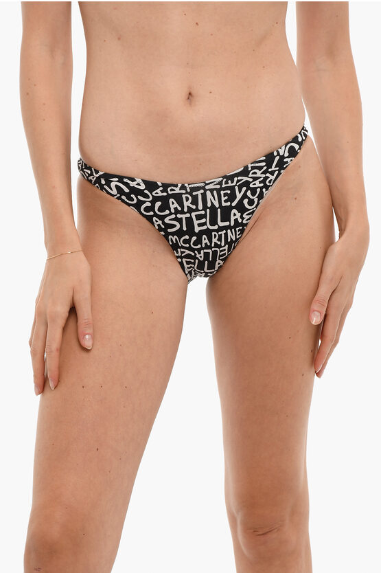 Stella Mccartney Two Tone Bikini Bottom With Logo Graffiti Print In Black