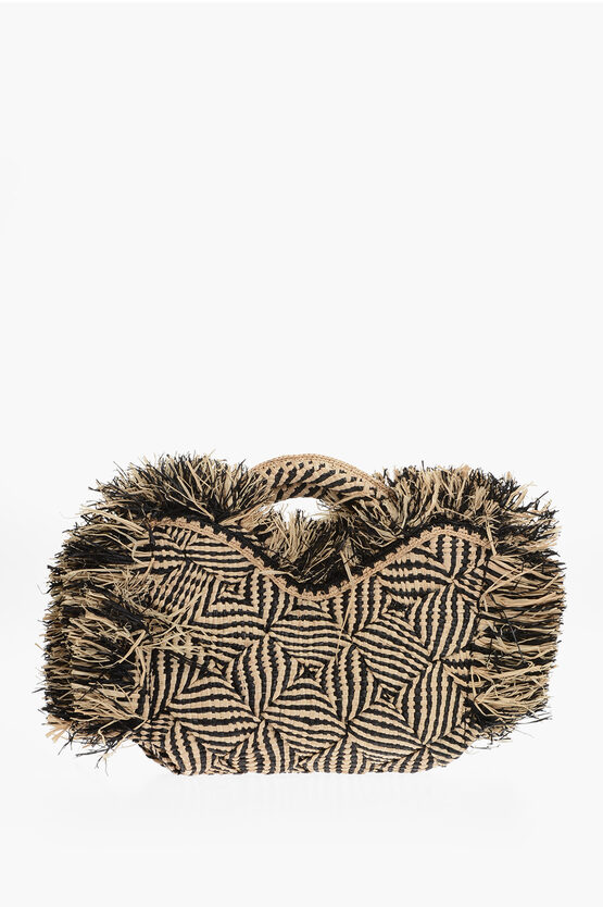 Shop Made For A Woman Two-tone Braidede Raffia Zebra Maxi Hand Bag