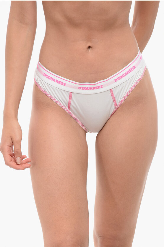 Dsquared2 Two-tone Brief With Logoed Band In White