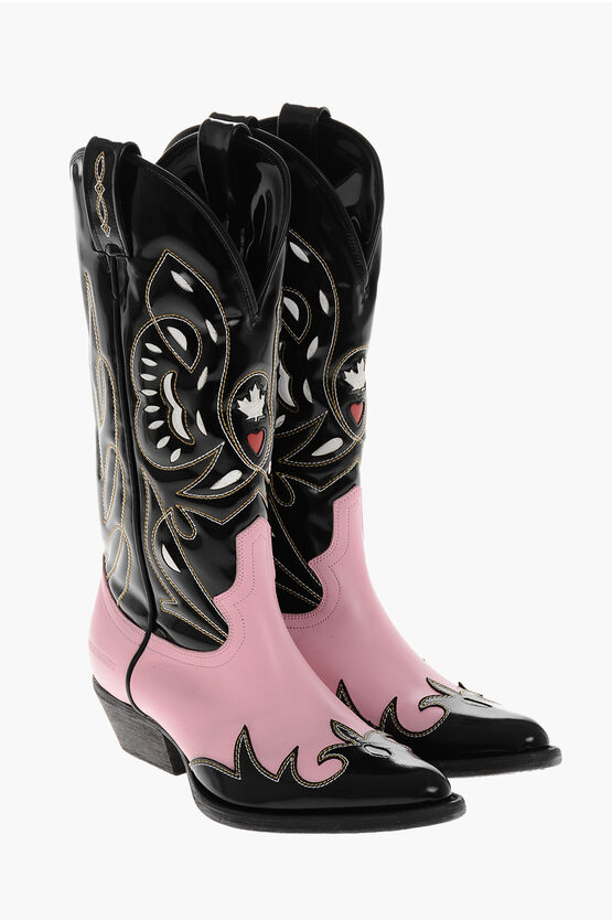 Dsquared2 Two-tone Brushed Leather Cowboy Western Boots In Multi