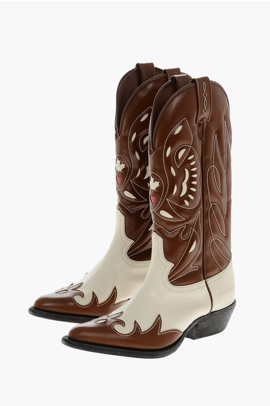 Dsquared2 Two-tone Brushed Leather Cowboy Western Boots In Multi