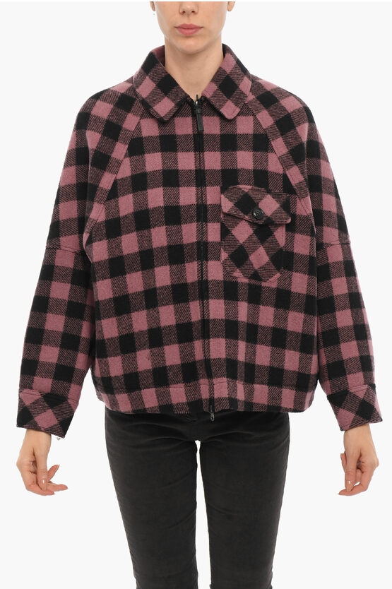 Woolrich Two-tone Buffalo Checked Jacket With Zip Closure And Breast In Pink