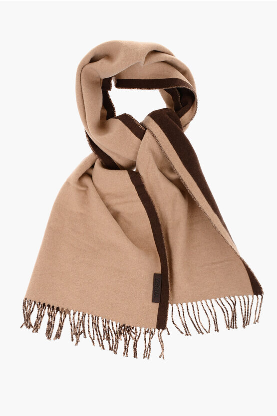 Shop Ermenegildo Zegna Two-tone Cashmere Blend Scarf With Fringes