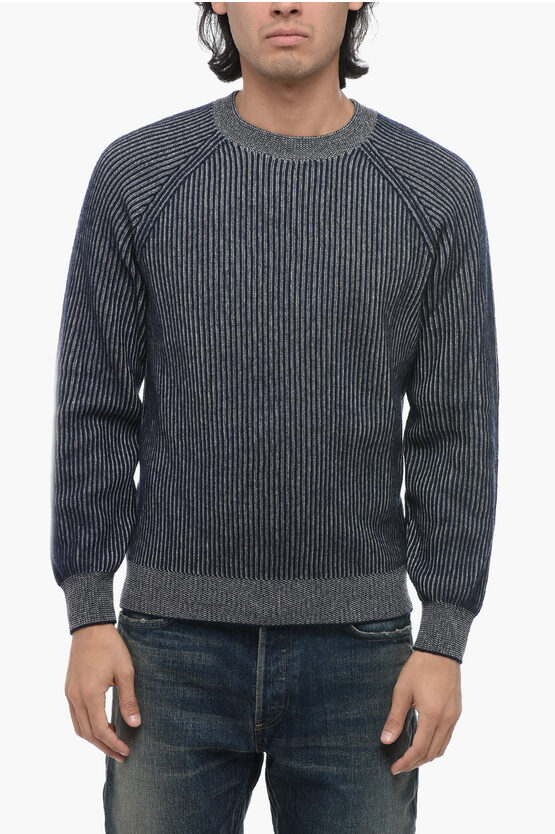 Shop Brunello Cucinelli Two-tone Cashmere Crew Neck Sweater With Ribbed Design