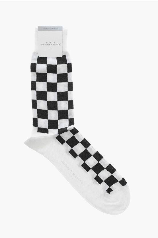 Shop Andrea Mariani Two-tone Checked Long Socks