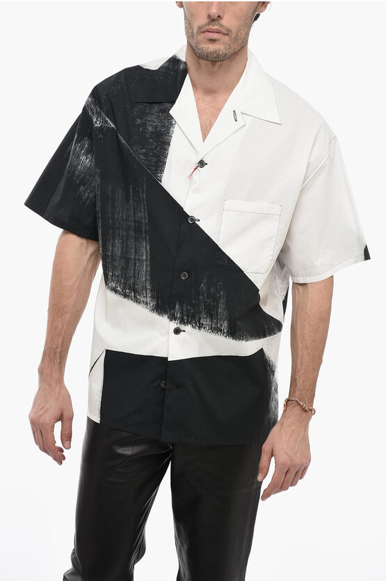 Alexander Mcqueen Graphic-print Cotton Shirt With Chest Pocket In Black