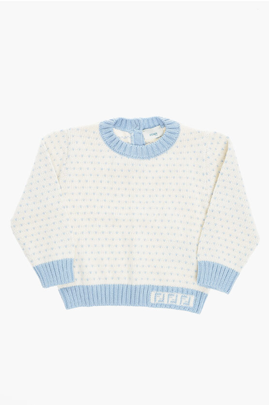 Fendi Two-tone Crew-neck Jumper With Embroidered Logo In White