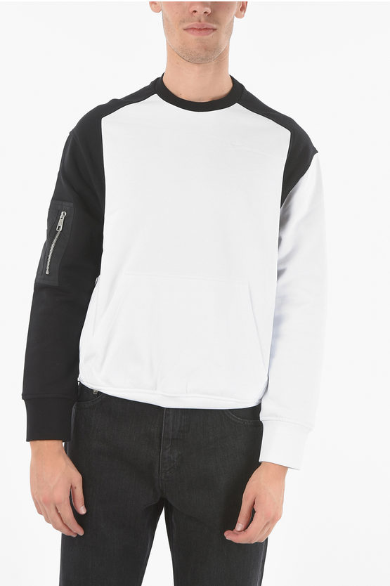 Neil Barrett Two-tone Crew-neck Sweatshirt With Maxi Front Pocket In White