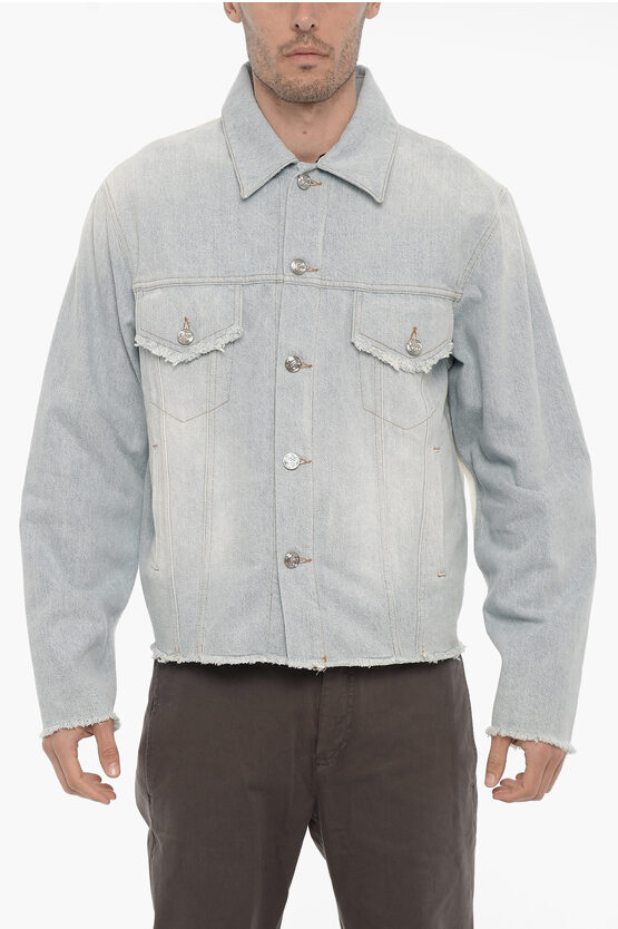 Bluemarble Two-tone Denim Jacket With Frayed Hem In Blue